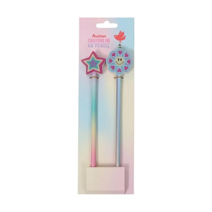 2 crayons graphite HB avec gomme – Shimmering Auchan
