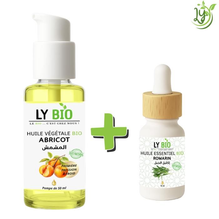 Pack de soins - LYBIO - Huile Abricot 50ml - Huile Essentielle Romarin 10ml - Nourrissant - Mixte