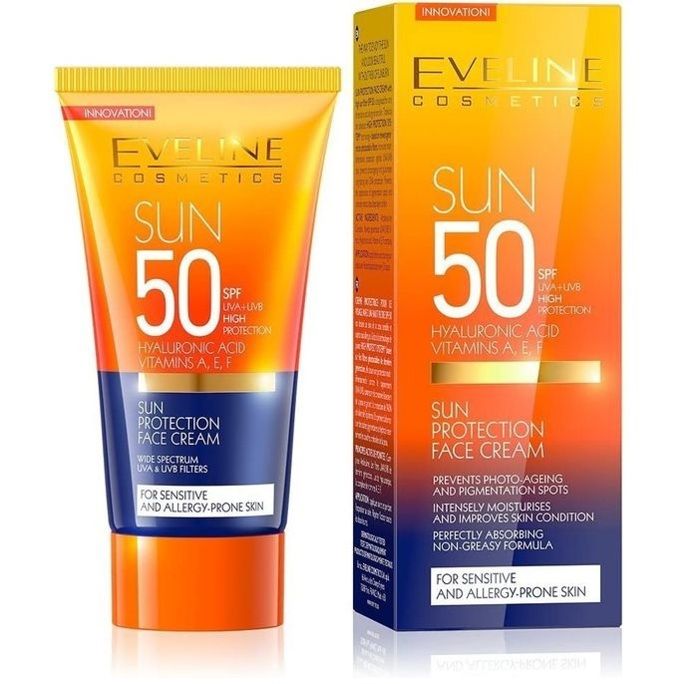 Eveline Cosmetics Cream Solaire Pour le Visage, Peau Sensibles et Allergiques - SPF50 - 50ml