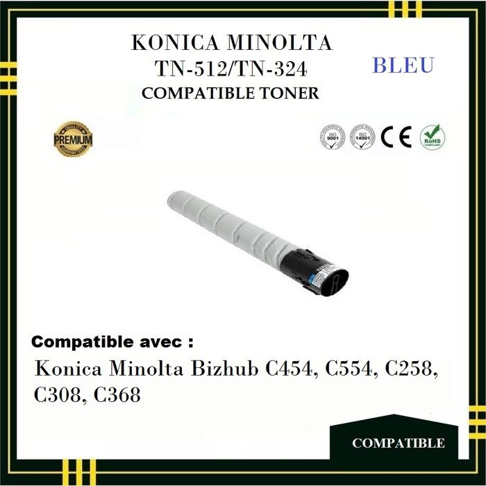 Toner Compatible - KONICA MINOLTA - TN 512 / TN 324 - Couleur Bleu -  - Laser