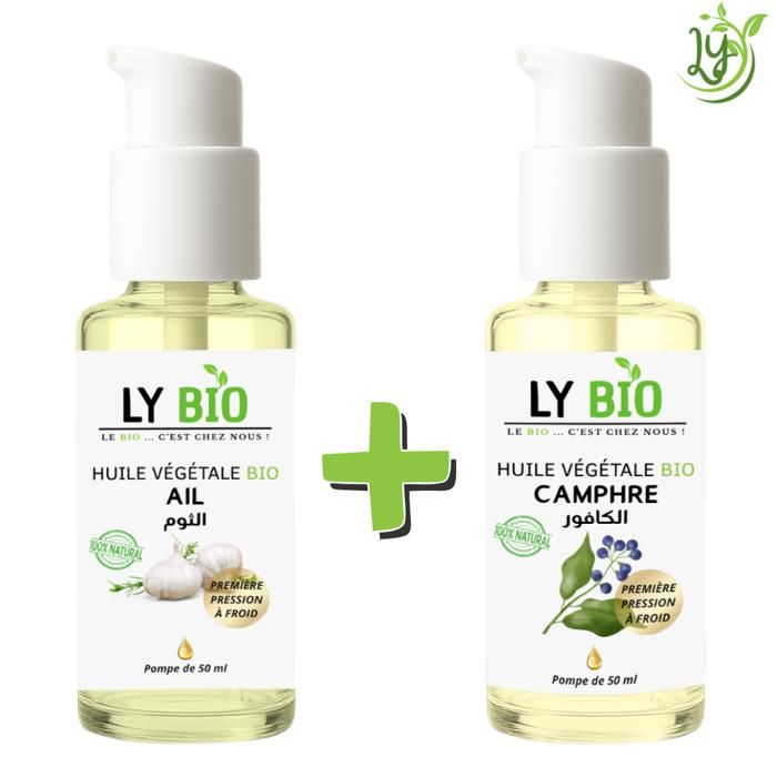 Pack de soins - LYBIO - Huile Ail 50ml - Huile Camphrée 50ml - Anti-pelliculaire - Cuir chevelu irrité