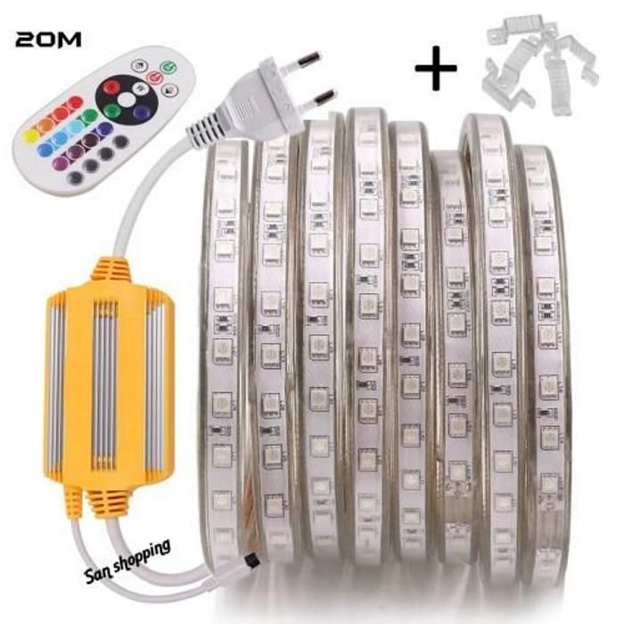 Led Strip (30M) RGB LED Strip Flexible Light Waterproof 220V Color Change + télécommande