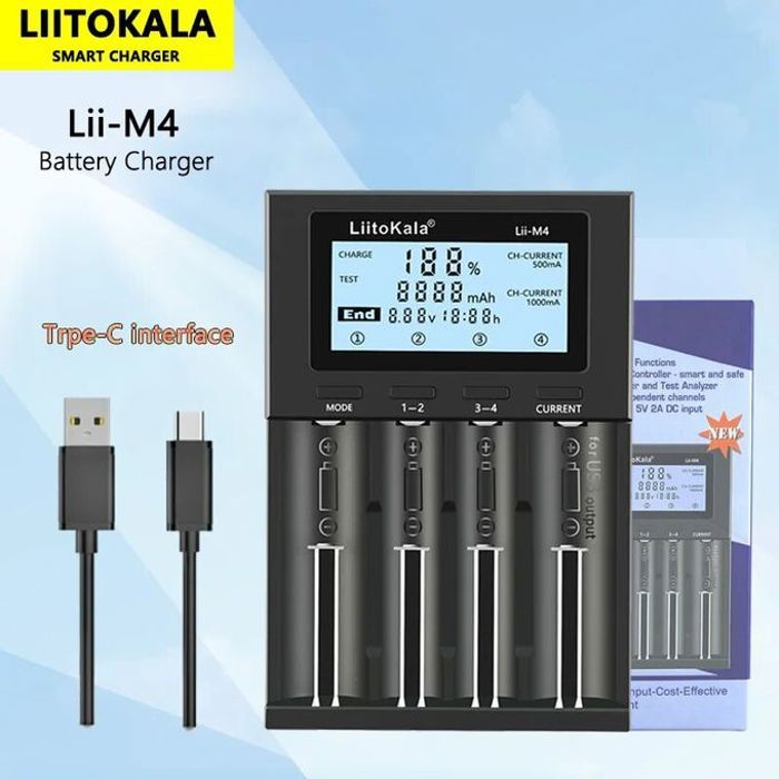 Chargeur de piles,LiitoKala Lii-M4,LCD Affichage Smart Chargeur Test Capacité Approprié Pour 3.7V