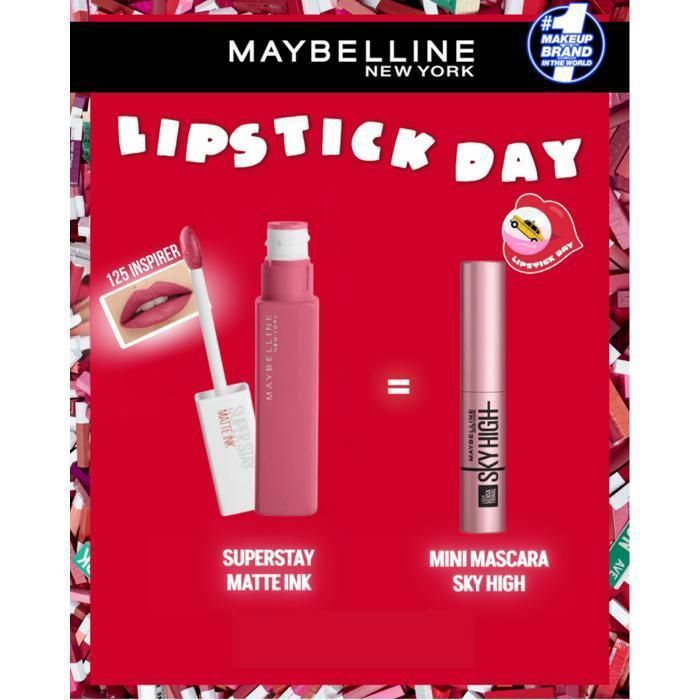 Pack Maybelline - Rouge à Lèvres Liquide Superstay Matte Ink N° 125 – Inspirer = MINI MASCARA SKY HIGH