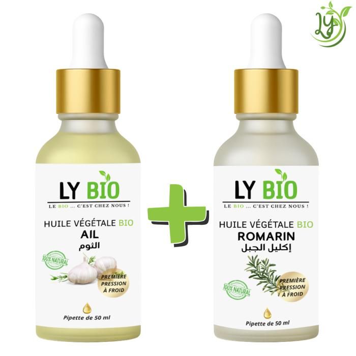 Pack Huile - LYBIO - Huile Ail 50ml - Huile Romarin 50ml - Hydratant - Tous types de cheveux