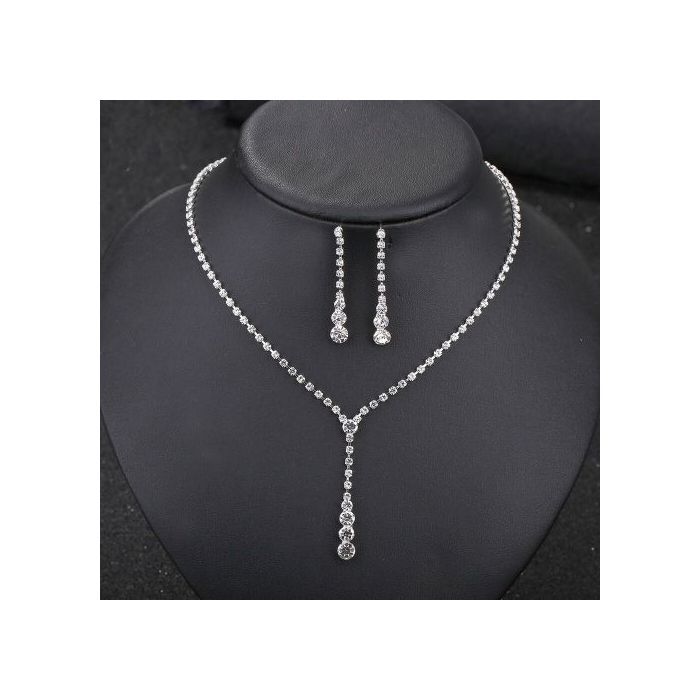 Bijoux de Mariée en Cristal Plaqué Argent, Boucles d'Oreilles et Collier