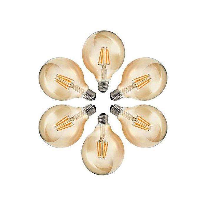 Pack de 6 Ampoules G95 LED 4W verre Ambre  E27