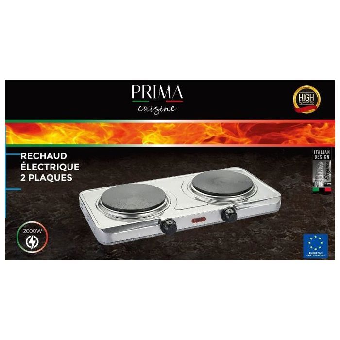 Prima Réchaud électrique 2 feux - 2000W - Inox