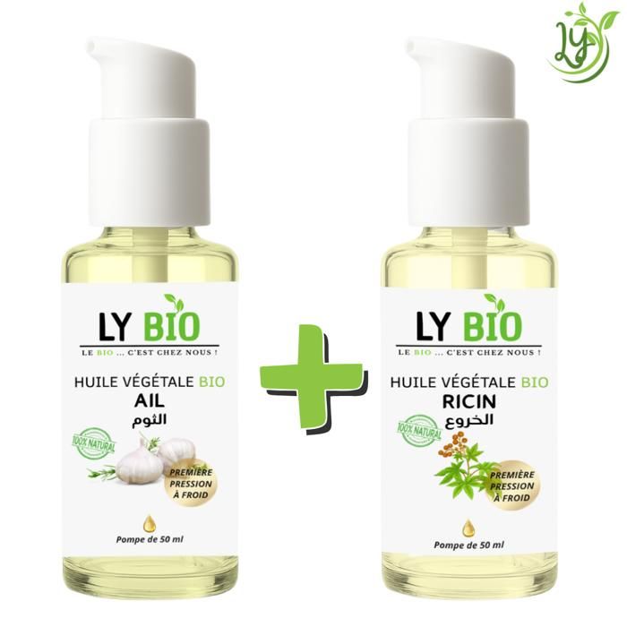 LYBIO PACK HUILE AIL 50ML - POMPE + HUILE RICIN 50ML - POMPE