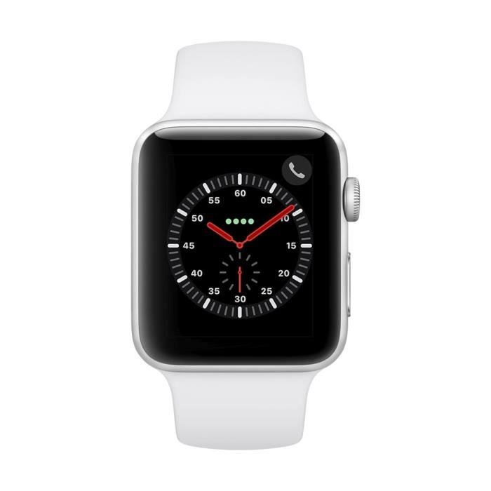 Apple Watch Series 3 GPS + Cellular, 42mm Boîtier en aluminium argenté avec bracelet sport blanc