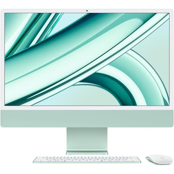 iMac Apple iMac 24" ecran retina 4,5K 256Go SSD 8Go RAM Puce M3 CPU 8 coeurs GPU 8 coeurs Vert Nouveau