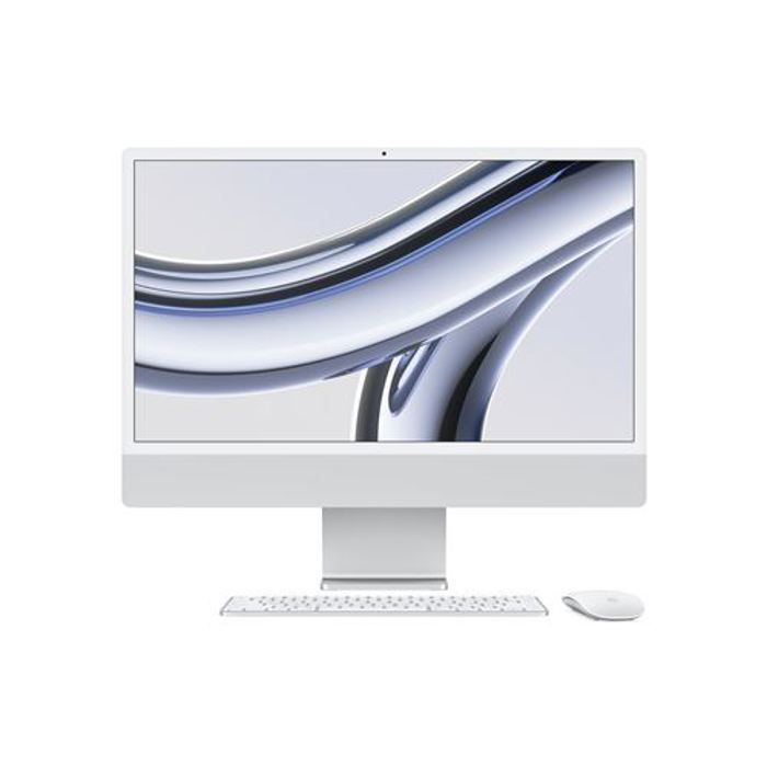 iMac Apple iMac 24" ecran retina 4,5K 256Go SSD 8Go RAM Puce M3 CPU 8 coeurs GPU 10 coeurs Argent Nouveau